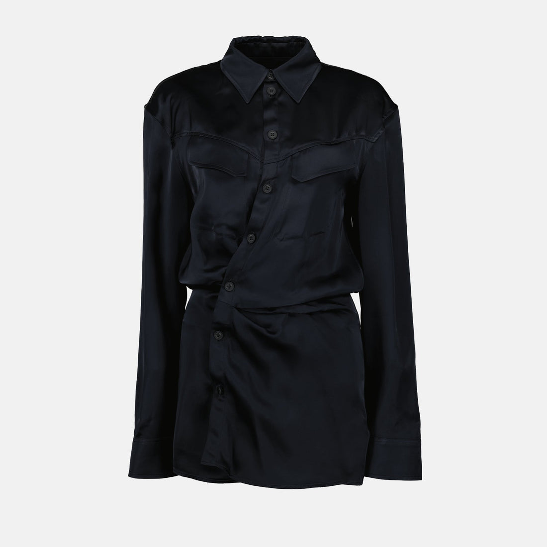 Draped Satin Shirt Dress