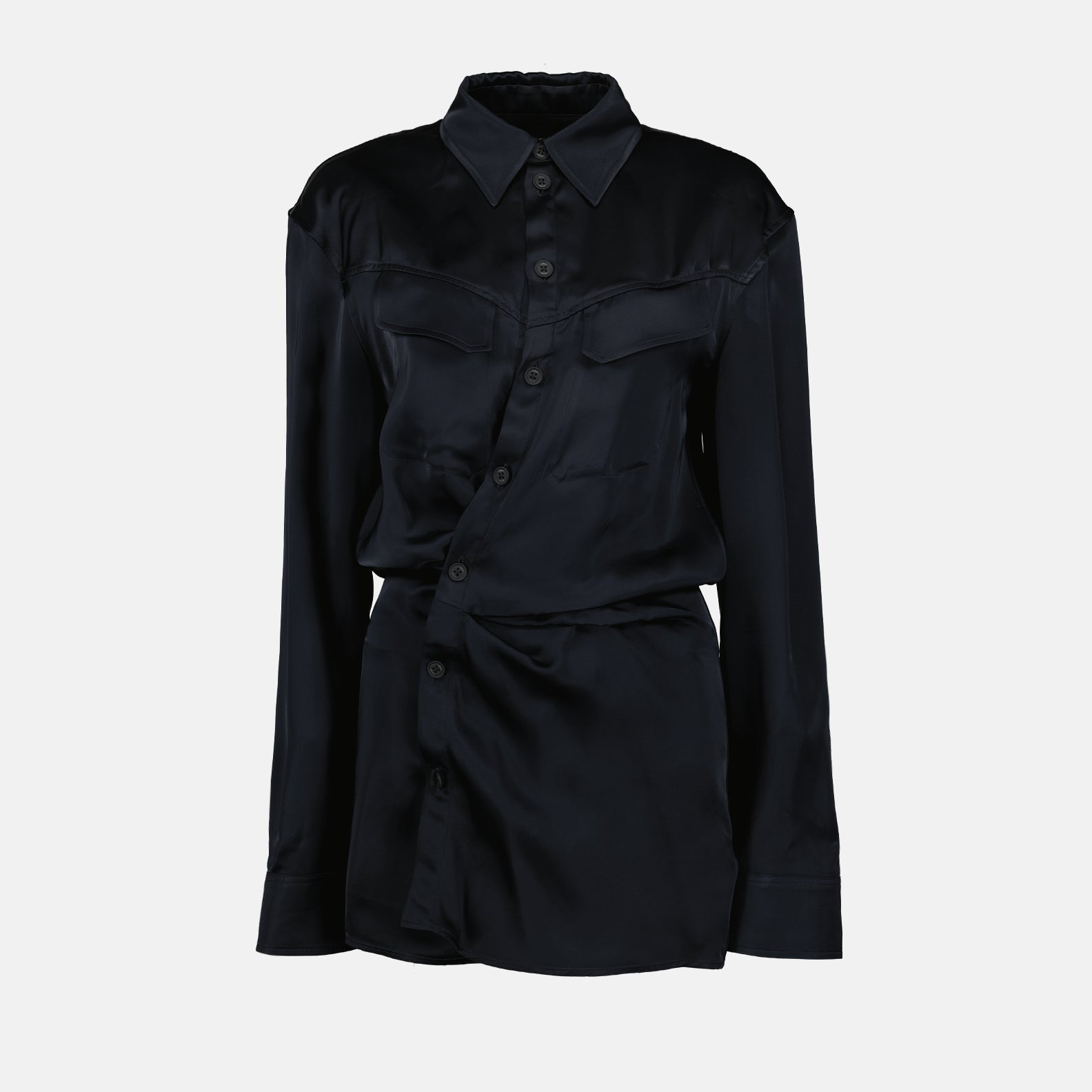 Off-White Draped Satin Shirt Dress