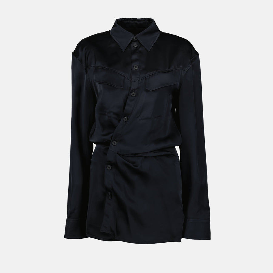 Off-White Draped Satin Shirt Dress