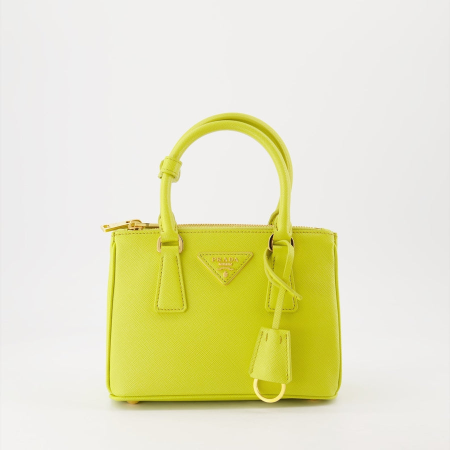 Prada Galleria Mini Saffiano Leather Handbag (Lime Yellow)