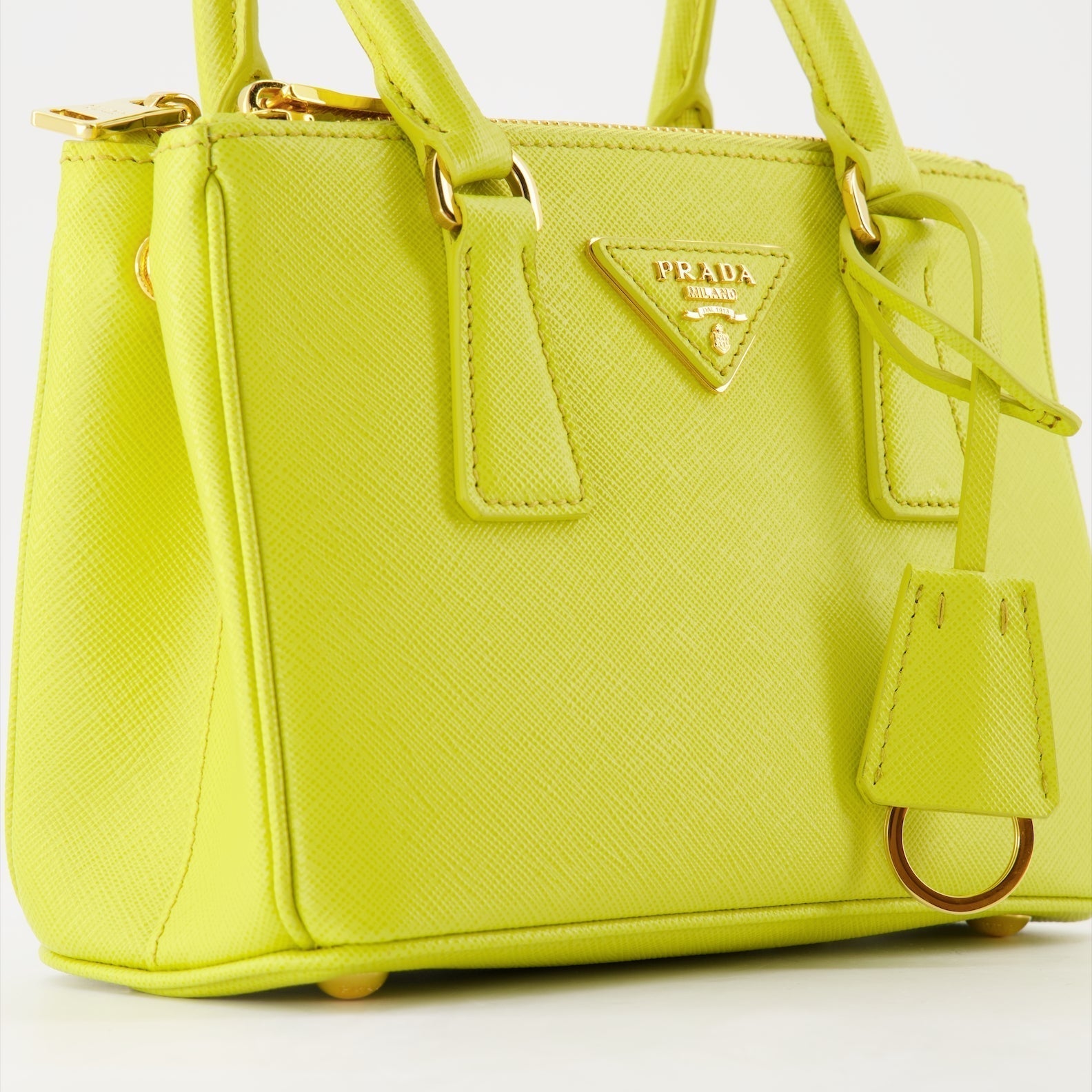 Prada Galleria Mini Saffiano Leather Handbag (Lime Yellow) - image 3