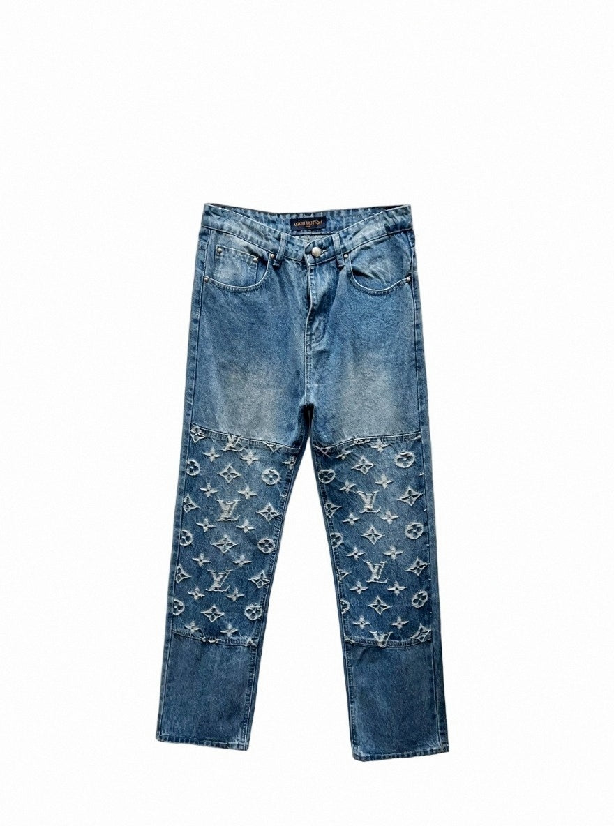 Louis Vuitton Light Blue Monogram Embroidered Denim Jeans