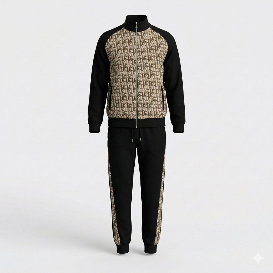 Dior Oblique Zip-Up Tracksuit Set in Black & Beige