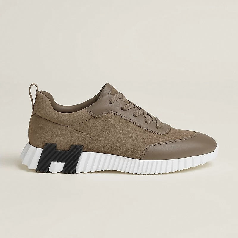 Hermes Bouncing Sneaker in Taupe Calfskin and Suede