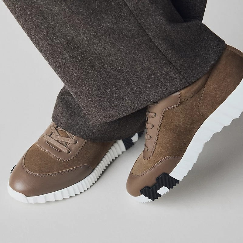 Hermes Bouncing Sneaker in Taupe Calfskin and Suede - image 6