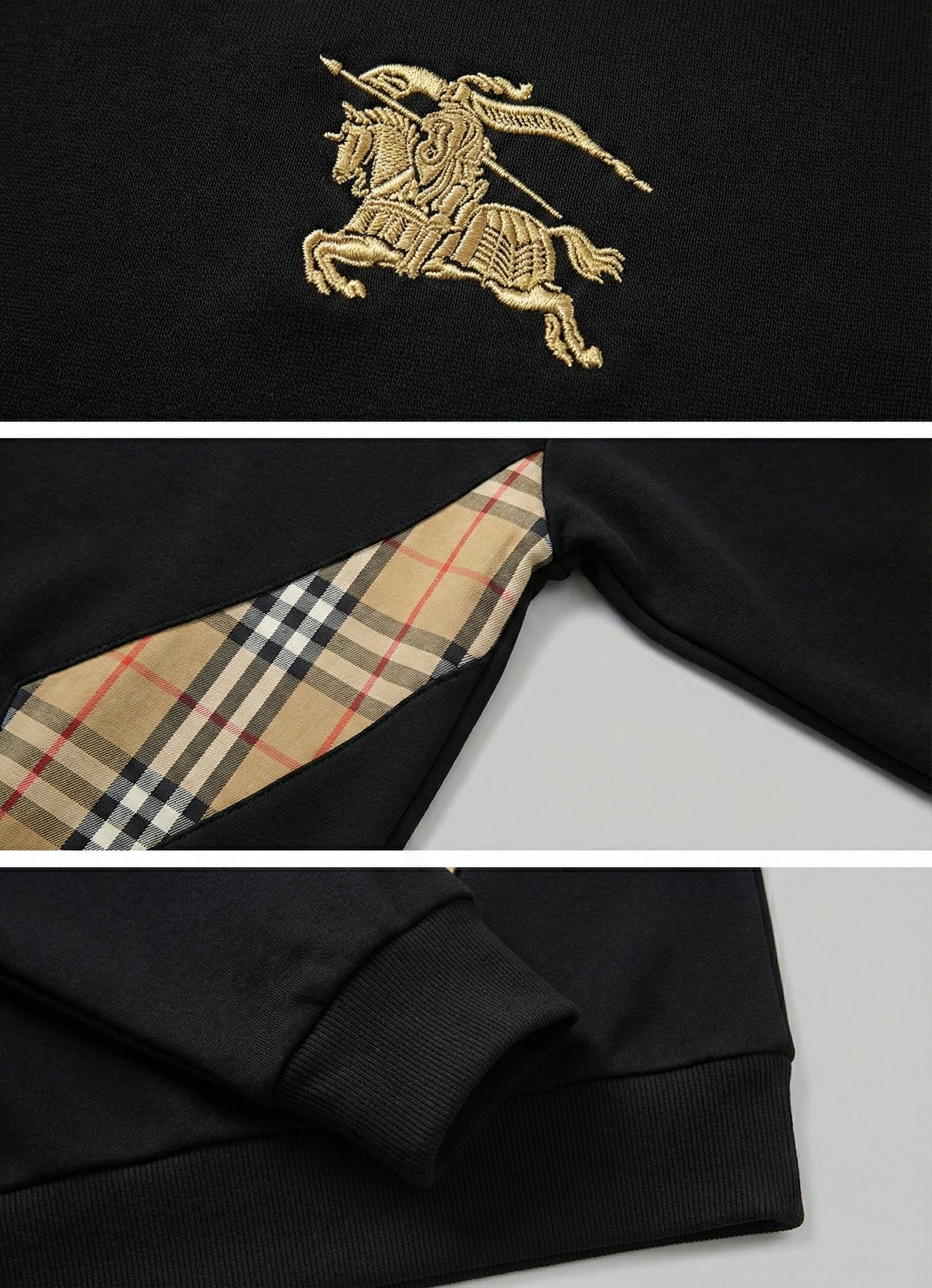 Burberry KD Embroidery Checked Panel Sweatshirt | Black and White - image 3